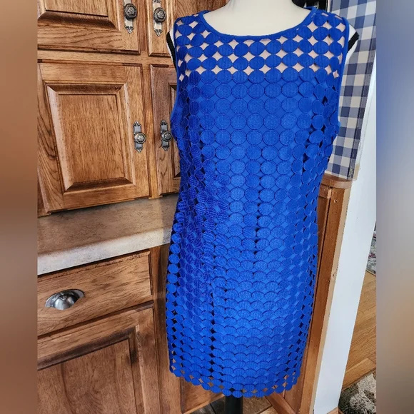 Lauren Ralph Lauren Blue Geometric Dress Size 14P - Picture 6 of 13